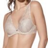 Sutiã bralette terra de renda, com aros e enchimento, decote profundo e alças largas rendadas. Possui fecho traseiro ajustável para melhor suporte.