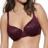 036 DALIA - BORDO - 01 Sutiã bordô com aros e enchimento, oferecendo suporte e modelagem. Elegante e confortável, com delicados detalhes, perfeito para ocasiões especiais.
