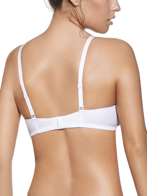 Sutiã de amamentação branco de algodão, com fecho nas costas para fácil ajuste. Conforto diário para as mães, com praticidade e delicadeza no design.