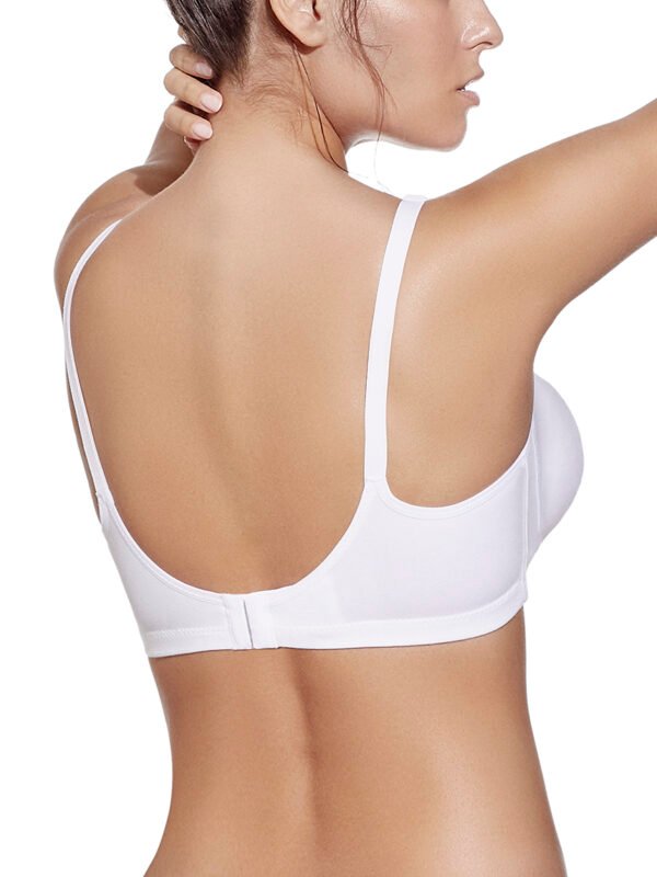 Sutiã branco de amamentação, de algodão e sem enchimento, com fecho nas costas. Ideal para conforto e praticidade durante a amamentação.