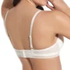 Parte traseira de um sutiã bralette na cor marfim, com fecho nas costas e alças ajustáveis. O modelo apresenta detalhes em renda e tecido de tule levemente transparente para um ajuste confortável e sofisticado.