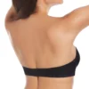 Vista traseira de sutiã preto sem alças, com enchimento, aros e fecho nas costas. Modelo ideal para suporte invisível e confortável.