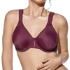 Sutiã redutor bordô com aros e sem enchimento, confeccionado em microfibra de duas camadas. Design sofisticado com suporte reforçado e detalhes delicados nos tirantes e centro.