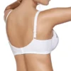 Parte traseira de sutiã branco com aros e sem enchimento, com alças ajustáveis e fecho nas costas. Design liso e confortável que proporciona bom suporte e ajuste ao corpo.
