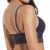 Vista traseira do sutiã push up azul com renda decorativa, enchimento, fecho nas costas e alças ajustáveis, pensado para realce e conforto diário.