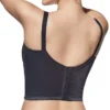 Costas de sutiã preto meio-corpo com fecho largo em colchetes e alças reguláveis, ideal para suporte firme e visual elegante.