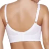 Vista traseira de sutiã branco meio-corpo com fecho nas costas e alças largas ajustáveis, ideal para suporte seguro com conforto prolongado.