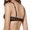 Costas de sutiã bralette preto com renda floral, fecho traseiro e alças ajustáveis, combinando elegância, sensualidade e conforto no suporte diário.