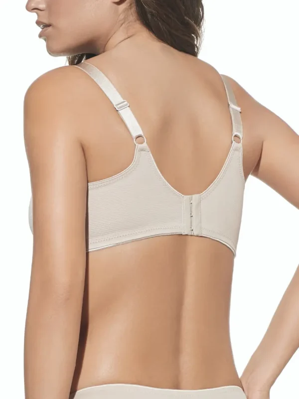 Parte traseira de sutiã terra sem enchimento, com aros e efeito redutor. Tecido simplex reforçado, fecho traseiro e alças ajustáveis para melhor sustentação.