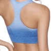 Sutiã Diana - Azul - Costas - Desportivo Vista posterior de sutiã desportivo azul degradé, sem costura, com costas olímpicas e enchimento removível, ideal para conforto e suporte.