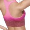 Sutiã Diana - Rosa - Costas - Desportivo Vista traseira de sutiã desportivo rosa com efeito degradé, costas olímpicas, enchimento removível e tecido sem costuras para conforto total.