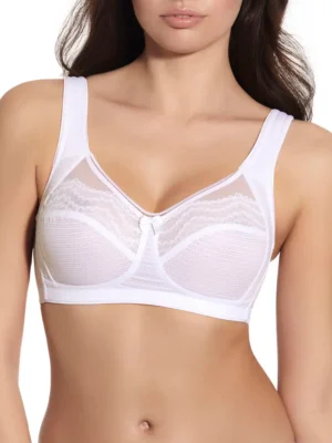Sutiã Alessia - Branco - Sem Aros Sem Enchimento Sutiã branco sem aros e sem enchimento, com renda delicada e alças largas ajustáveis, ideal para conforto e suporte no dia a dia.