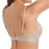 Vista posterior de sutiã bralette em renda cor terra, com enchimento, alças ajustáveis e fecho nas costas, ideal para conforto diário.